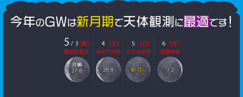 2019年のゴールデンウィークは天体観測の絶好機