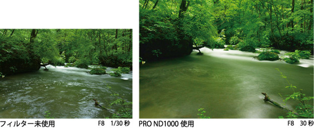 写真左：フィルター未使用(F8 1/30秒)／写真右：PRO ND1000使用(F8 30秒)