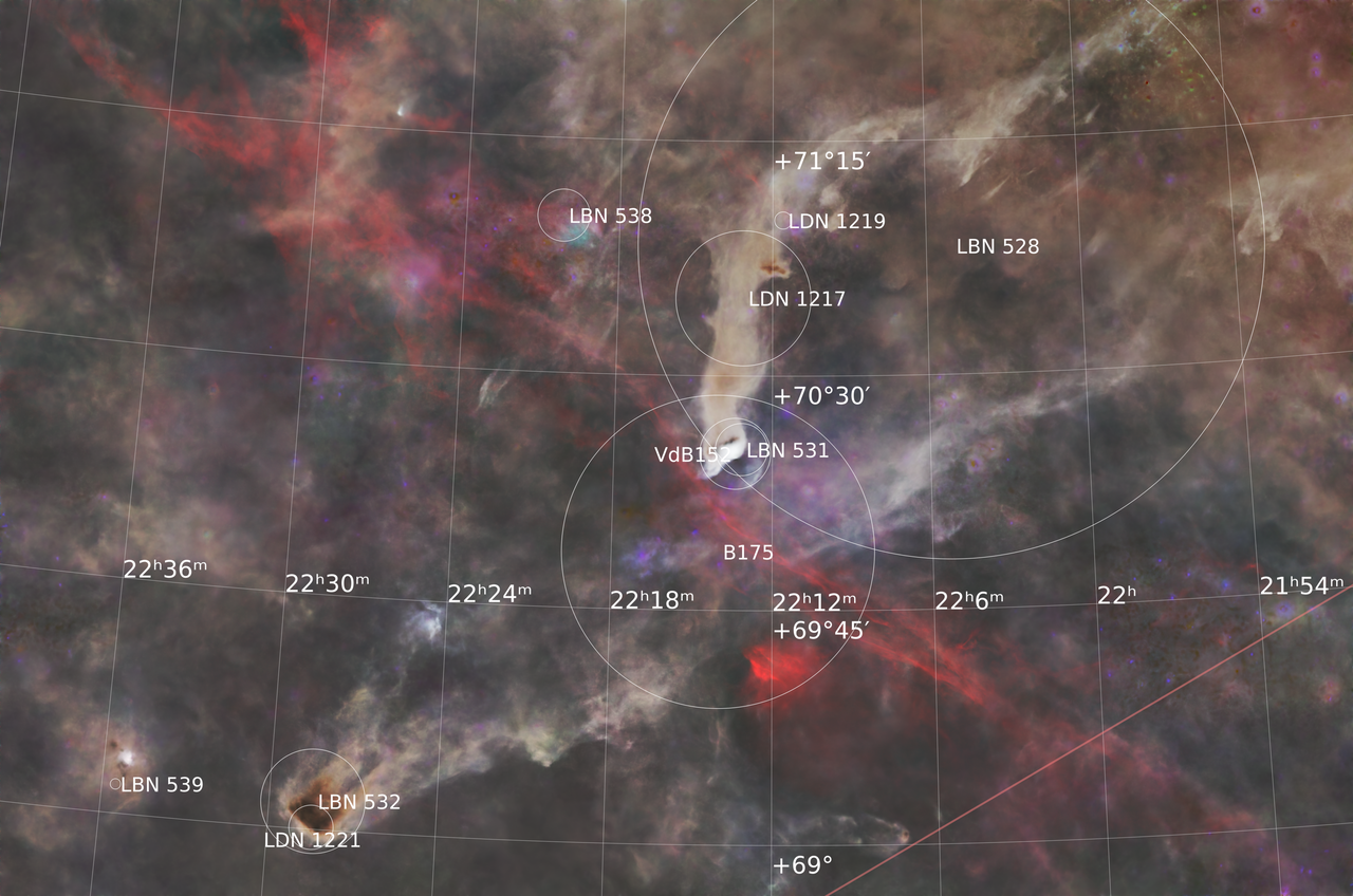 vdB152周辺の分子雲(天体名入り)