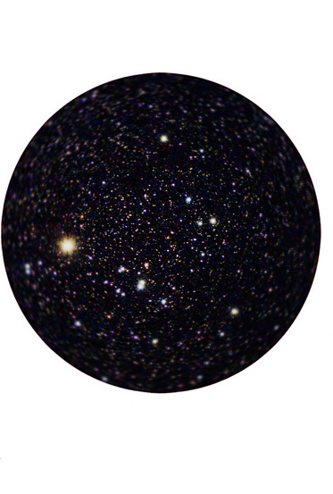 一般的な7×50双眼鏡の視界イメージ 視野周辺の星像が点像にならず、流れている例