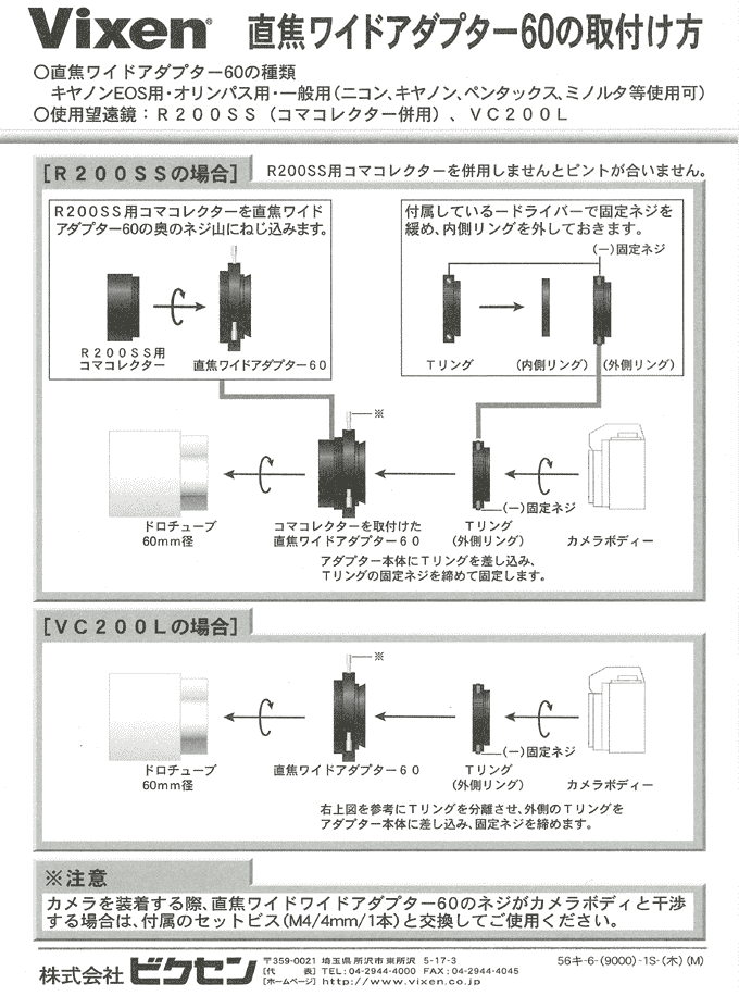 直焦ワイドアダプター60の取付け方